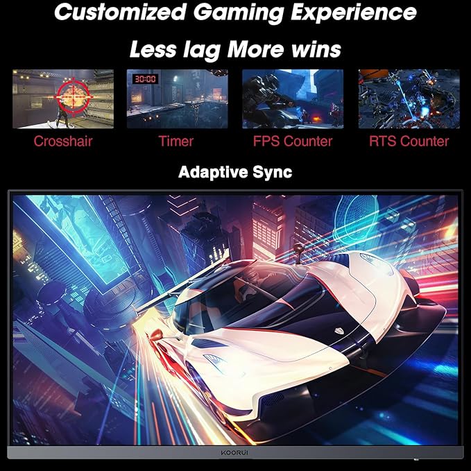 KOORUI Gaming Monitor 24 Fast IPS Computer Monitor 165Hz FHD Display 1ms PC Screen 99% sRGB Color Gamut Adaptive Sync Ultra Slim Frame VESA Mountable 24E3
