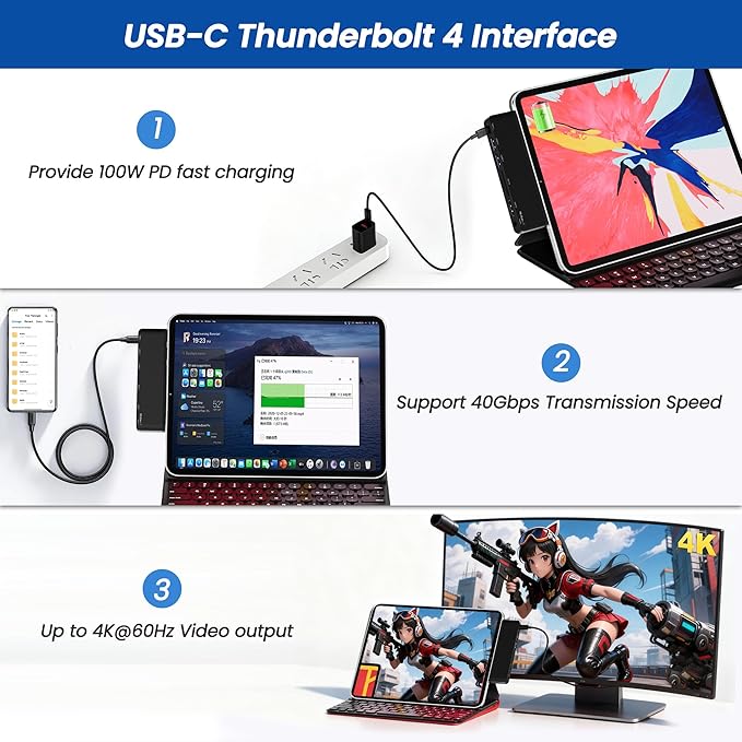 Surface Pro 12 Docking Station Hub Surface Pro 12 Accessories with 4K HDMI USB-C Thunerbolt 4 (4K60Hz Video+Data+100W PD) 3.5mm Audio SD/TF 2*USB 3.0 Hub for Microsoft Surface Pro 12 inch 2025