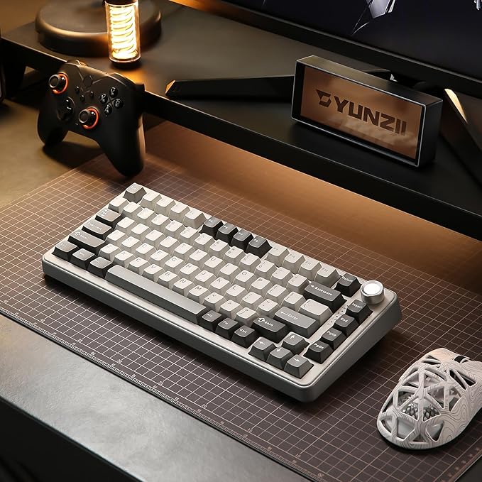 YUNZII B75 PRO Wireless Mechanical Keyboard75% Layout with KnobHot Swap Gasket Custom StructureCreamy Pre-lubed SwitchesRGB BacklitBluetooth/Type-C/2.4G for Win/Mac(Cocoa Cream V2 SwitchGrey)