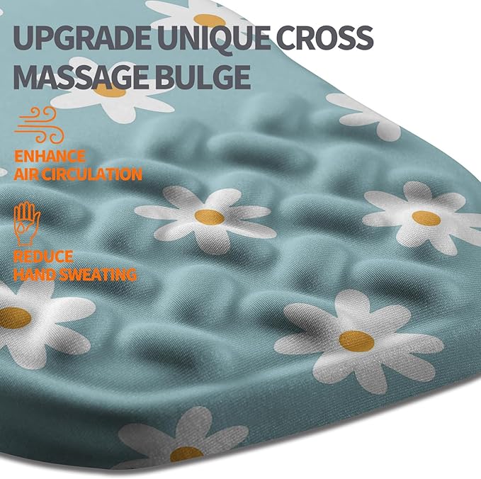 Ergonomic Slope Mouse Pad Wrist Support Wrist Rest Mousepad for Carpal Tunnel Pain Relief with Massage Bulge and Slow Rebound Memory Foam (12x8 inch White Flowers)