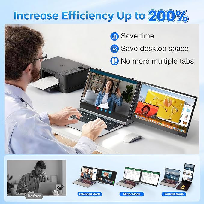 Laptop Screen Extender Ultra-lightweight 14 FHD 1080P IPS Dual Screen Laptop Monitor Extender with USB-C/HDMI Port Plug and Play Portable Monitor for 13-17 Laptops (Wins/Mac/Android//Switch/PS5)