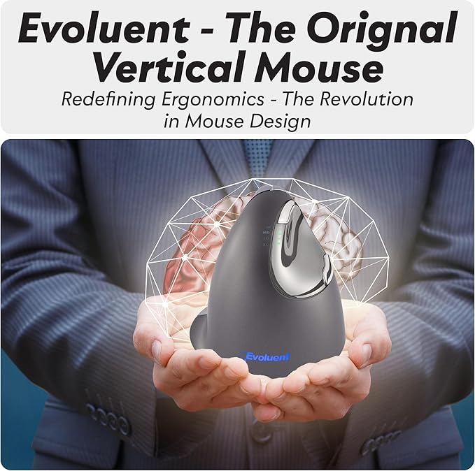 Evoluent – Inventor of The Vertical Mouse – VM4L Ergonomic Vertical Mouse Left Hand Wired USB Sculpted for Comfort Reduces Wrist Strain 4 Speeds 6 Customizable Buttons in Windows