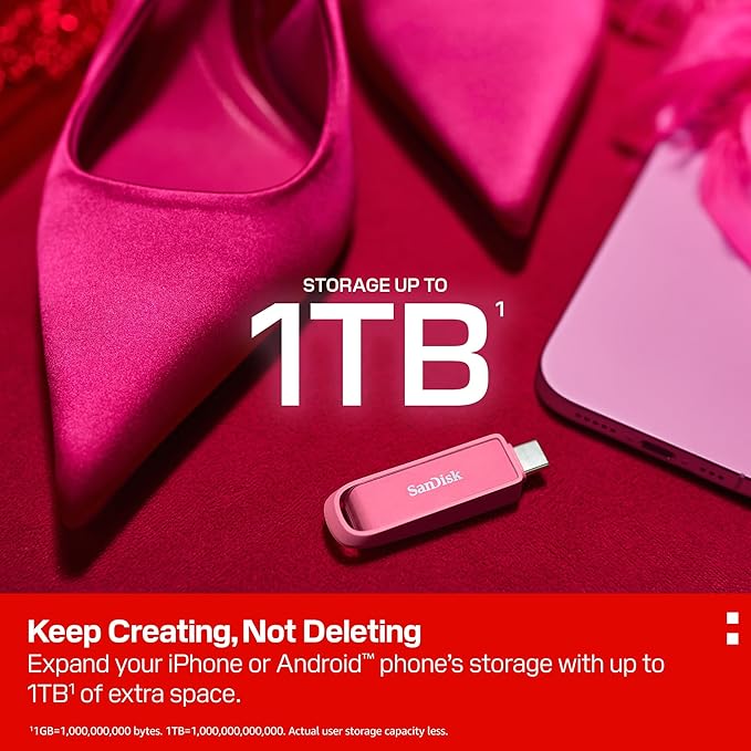 SanDisk 1TB Phone Drive with USB Type-C - for Smartphones Tablets and Computers - Up to 150MB/s USB 3.2 Gen 1 - Seastar Pink - SDIXS0N-1T00-GN6NG