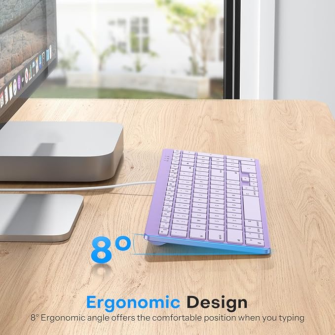 OMOTON Wired Keyboard Compatible with Mac with Dual Interface (USB and Type-C) Numeric Keypad Compatible with MacBook Pro/Air iMac Mac mini/Pro Laptop Purple