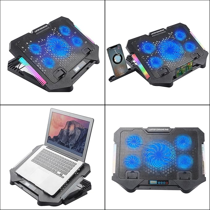 Laptop Cooling Pad Coolers Gaming Fan Stand Adjustable LED Quiet Fan 2 USB Port Heat Dissipation