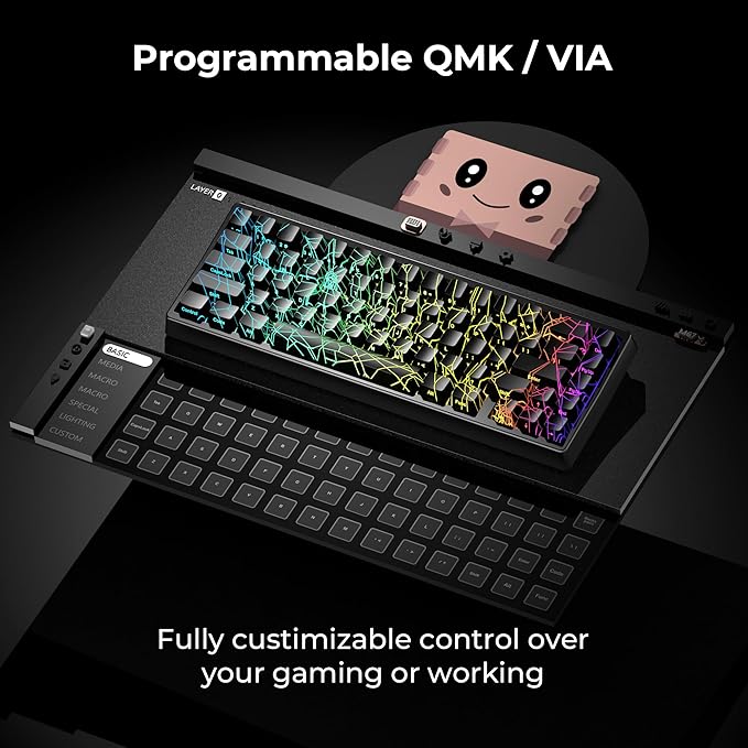 HITIME x XVX M67 60% Percent Keyboard Wireless QMK/VIA Black Spider Web Gaming Keyboard Tri-Mode Thocky Creamy Mechanical Key Board Hot Swappable Gasket Mount RGB IMD Tech for Win/Mac
