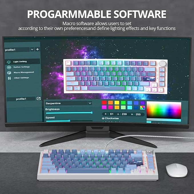 75% TKL Wired Mechanical KeyboardRGB Backlit Gasket Mount 82 Key Hot Swappable Custom Linear Red Switch Gaming Keyboard with Volume Knob &amp PBT Keycaps (82 Sea Fog Blue)
