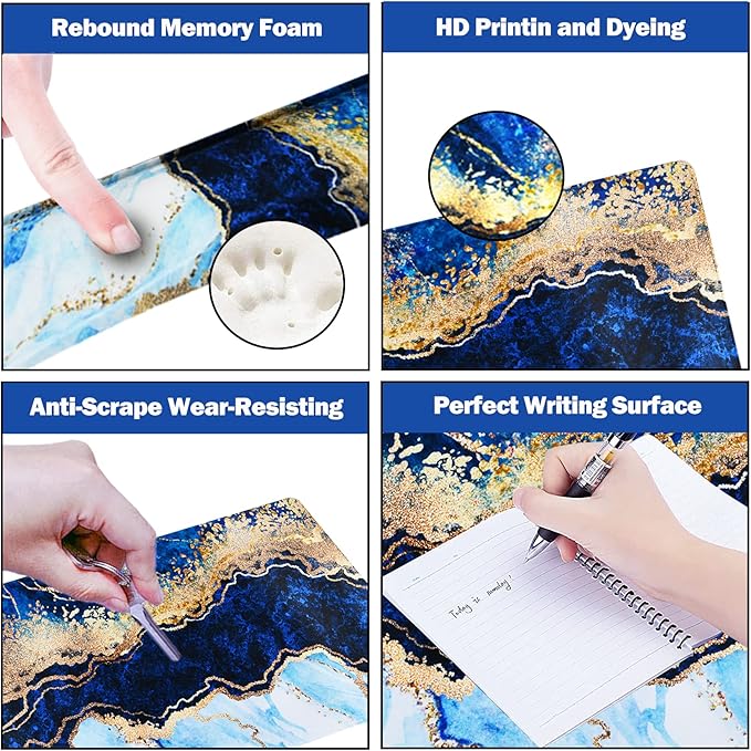 ARTSO Large Gaming Mouse Pad Keyboard Wrist Rest Pad &amp Wrist Support Mousepad Set Stitched Edge Extended Non-Slip Base Memory FoamMultifunctional Desk Mat 4pcs for Office &amp Home Blue Ma