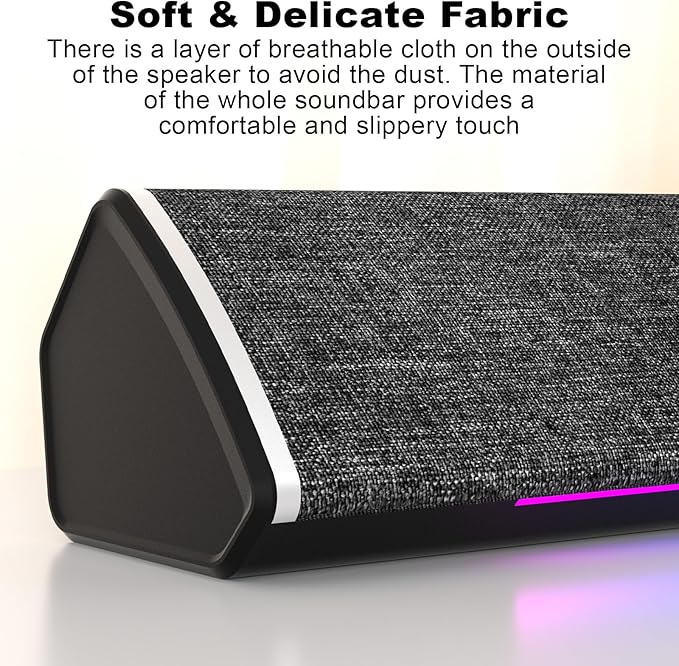 SOULION Computer Speakers USB-Powered Bluetooth PC Soundbar with Dynamic RGB LED Lights Surround Sound for Desktop Laptop Office Work Music &amp Gaming Black (USB-C to USB Adapter Included)