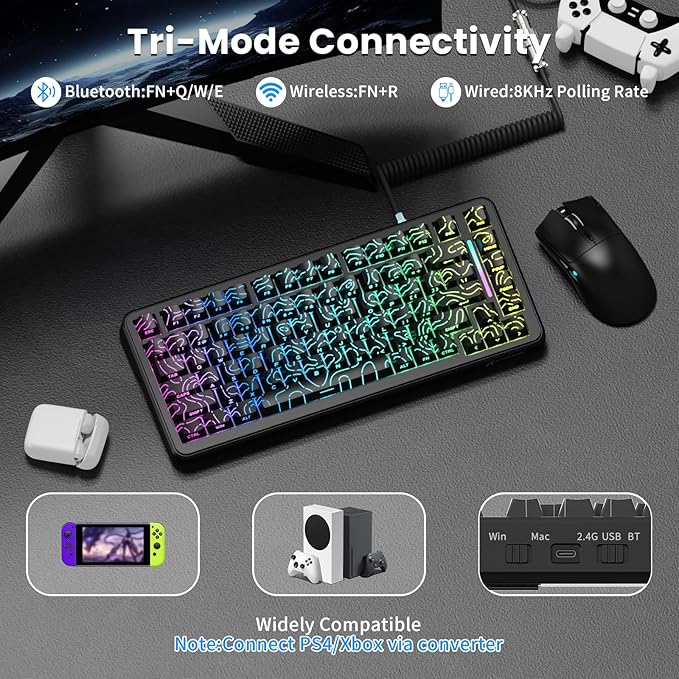 ATTACK SHARK X82 PRO HE Magnetic Gaming Keyboard8KHz Polling RateAdjustable Actuation Rapid TriggerTri-Mode Wireless PC Keyboard with 5000mAh BatteryCloud/Software Driver for Win/MacBlack Line