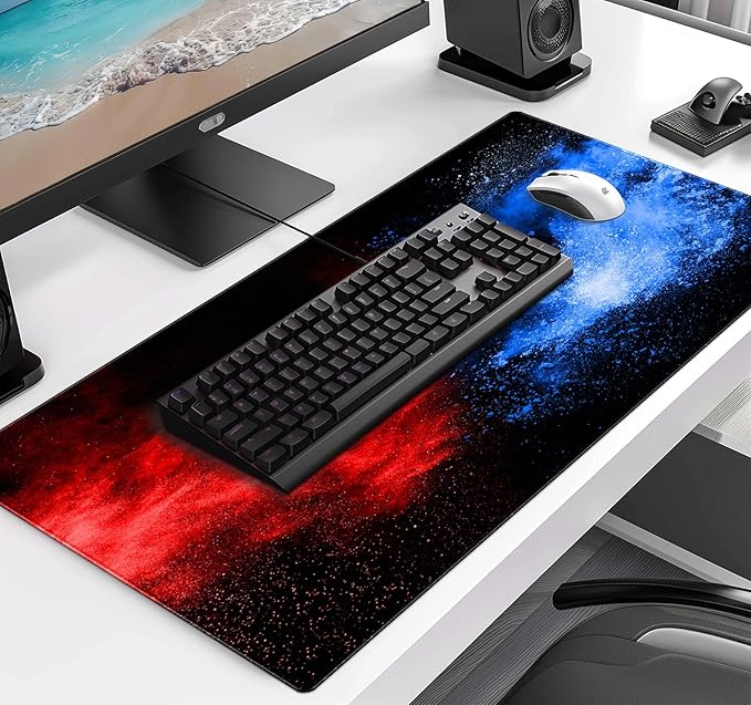 Large Extended Gaming Mouse Pad with Stitched Edges Non-Slip Waterproof Rubber Base Mouse Pad for Office Computer Keyboard Laptop and Home Desk Pad 35.4 x 15.7 x 0.12 Inch (Colorful Starry Sky)