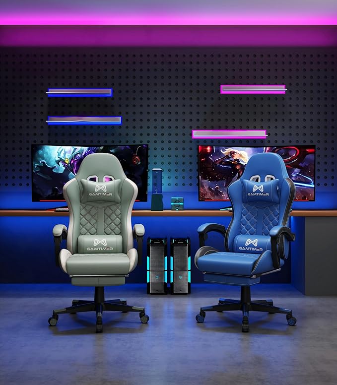 Gaming Chair 400 lbs Adult Chair High Back Computer Chair with Footrest and Linked Armrests Office Video Game Chair with Lumbar Support (Green)