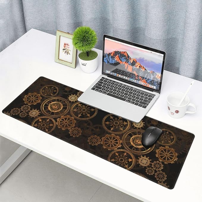 Cool Steampunk-Large Mouse Pad Gaming Mousepad XL 12x31.5 in Desk Pad Large Non-Slip Rubber Base Desk Mats on Top of Desks Mouse Pads for Wireless Mouse Computer Desks Accessories