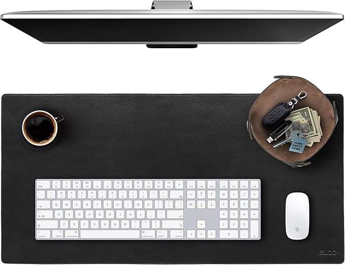Elizo Leather Desk Mat Desk Pad Blotter Set - Real Full-Grain Leather (32x16) 2-Layer Genuine Desk Cover Protector &amp Large Mouse Pad | Computer Keyboard Desk Accessories for Office &amp Home