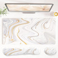 QiyI Leather Desk Mat Set 4-in-1 Large Mouse Pad with Wrist Rest Non-Slip Desk Pad + Keyboard Wrist Rest + Mouse Wrist Support + Coaster Office Desk Accessories Home Decor Supplies Marble Stripes