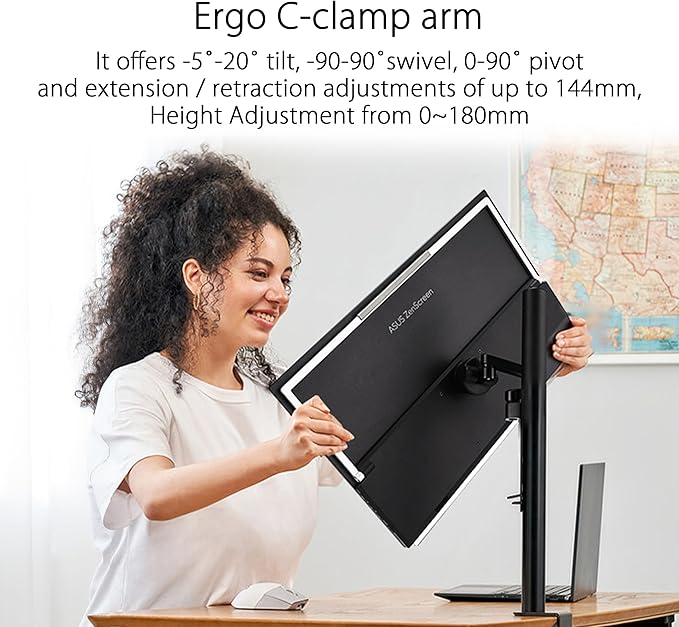 ASUS ZenScreen 22” (21.5 viewable) 1080P Portable Monitor (MB229CF) – Full HD IPS 100Hz USB-C PD 60W Speakers Carrying Handle Kickstand C-clamp Arm Partition Hook Subwoofer 3 yr Warranty