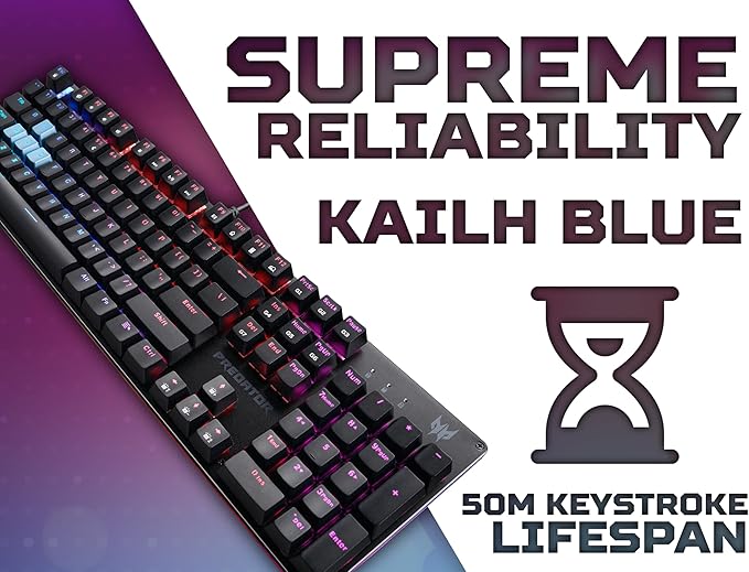 acer Predator Aethon 303 Wired Gaming Keyboard-Kailh Blue Mechanical Switches|RGB Illuminated Keyboard|12 Backlight Effects|5 Pre-Set Gaming Modes &amp 3 Sidelight Effects|100% Anti-Ghosting(Pack of
