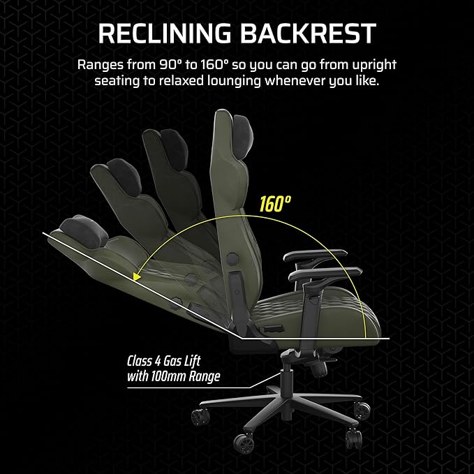 Corsair TC500 Luxe Gaming Chair – Premium Breathable Fabric – Wide Seat – Five-Way Adjustable Armrests – Adjustable Built-in Lumbar Support – 90-135 Degree Recline – Sherwood