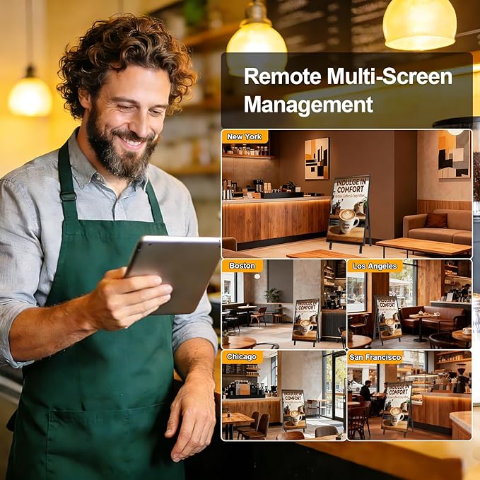 32 Digital Signage Display 700nits Portable Digital Signage Plug&ampPlay LCD Advertising Display CMS 24/7 Operation Split Screen HDMI/USB/WiFi/Android System Ideal for Restaurant/Cafe