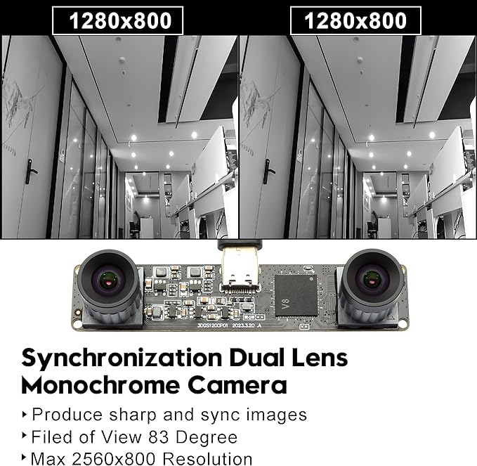 SVPRO 210fps Monochrome Global Shutter USB Camera Module - Dual Lens Synchronization - Black/White - 800P - Lightburn - OmniVision OV9281