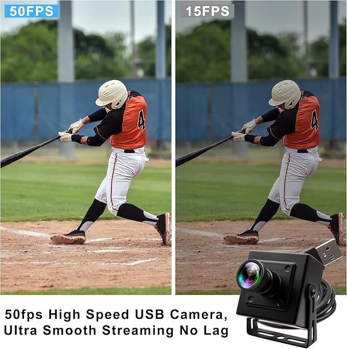 50FPS Global Shutter High Speed USB Camera Wide Angle Distortion-Free Color Lens USB 2.0 Plug-and-Play for Golf Swing Slow Motion Industrial Machine Vision VR &amp Robotic Vision
