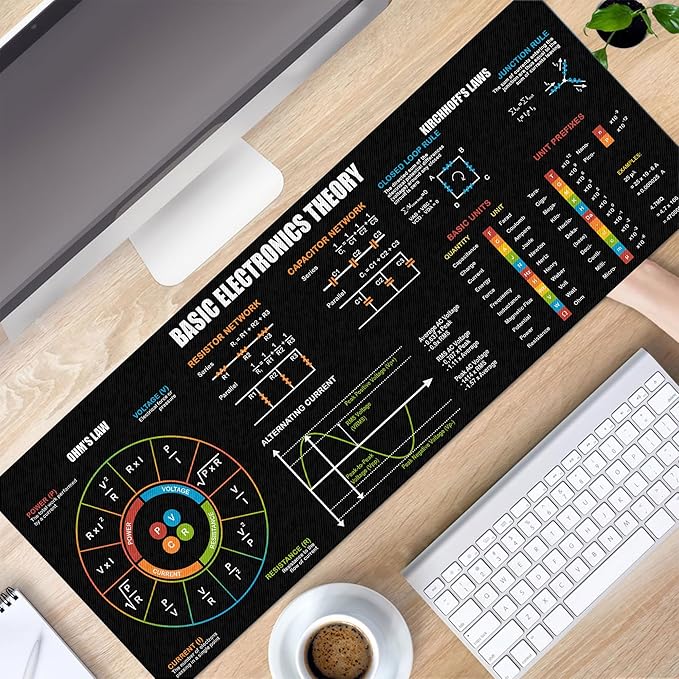Basic Electronic Theory Mouse Pad Perfect for Students Engineers &amp Technicians with Circuit Design &amp Electrical Reference Essential Computer Accessories for Study Work and Reference Purpo