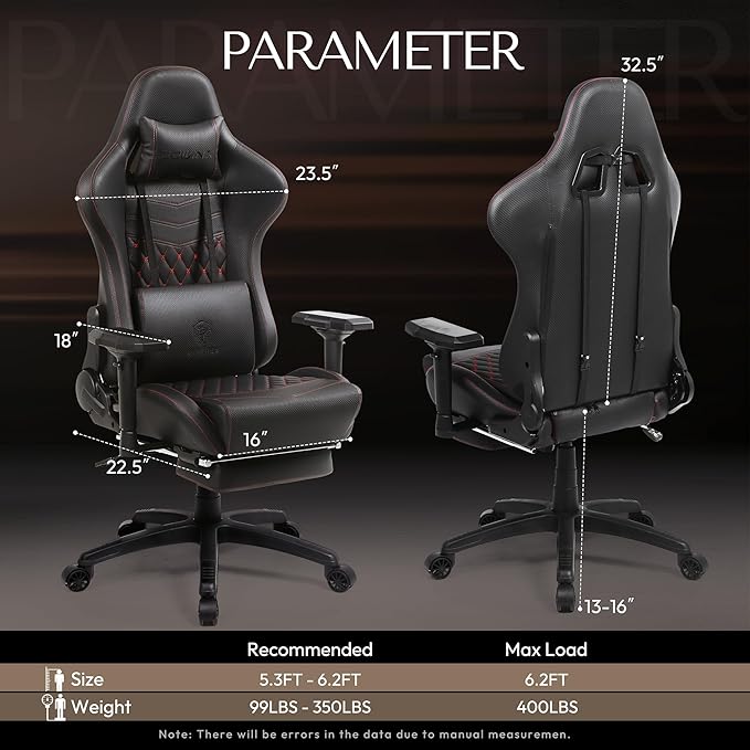 Dowinx Gaming Chair Big and Tall Video Game Chairs with Footrest PC Gamer Chairs for Adults - Padded High Back Ergonomic Reclining Silla Gamer 4D Armrest 400LBS Black