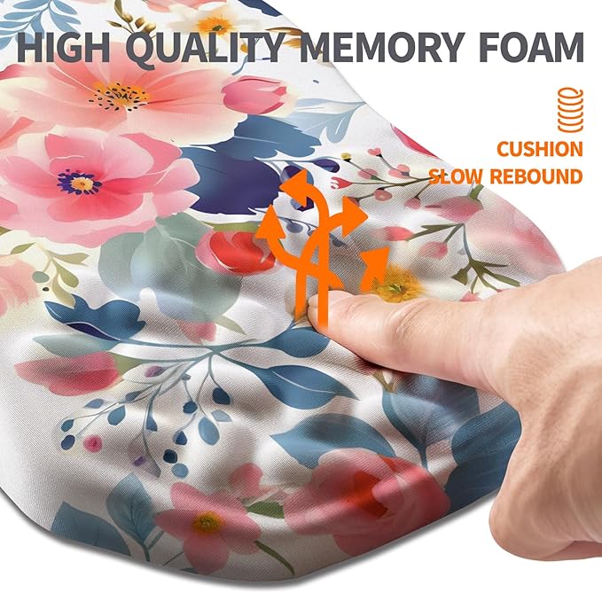 Ergonomic Slope Mouse Pad Wrist Support Wrist Rest Mousepad for Carpal Tunnel Pain Relief with Massage Bulge and Slow Rebound Memory Foam (12x8 inch Pink Floral)