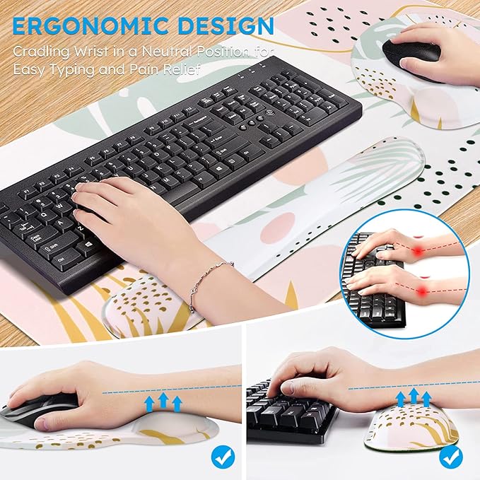 iCasso Large Gaming Mouse Pad with Wrist Rest Set XXL Desk Mat and Keyboard Wrist Rest Set with Ergonomic Design for Home Office