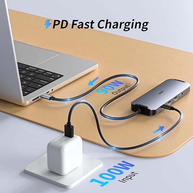 USB-C Hub (10-in-1) Dual 4K HDMI 100W PD Fast Charging HDMI Extension USB A3.0×2 USB C3.0×1 5Gbps Data Transfer USB2.0×2 3.5mm Audio 1000Gbps Ethernet Port USB C Docking Station with 2 HDMI Ports