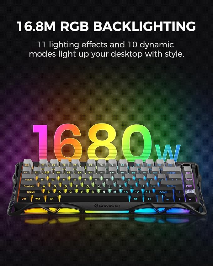 GravaStar Mercury K1 75% Wireless Mechanical Gaming Keyboard Aluminum Alloy Gasket Compact Custom Keyboard Hot-Swap Socket Linear Switches RGB Backlit - Gradient Black