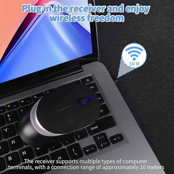 Type-C RGB Wireless Bluetooth Mouse - Ergonomic Rechargeable Silent Clicks for Laptops and PCs - Ideal for Office and Gaming Use (Black)