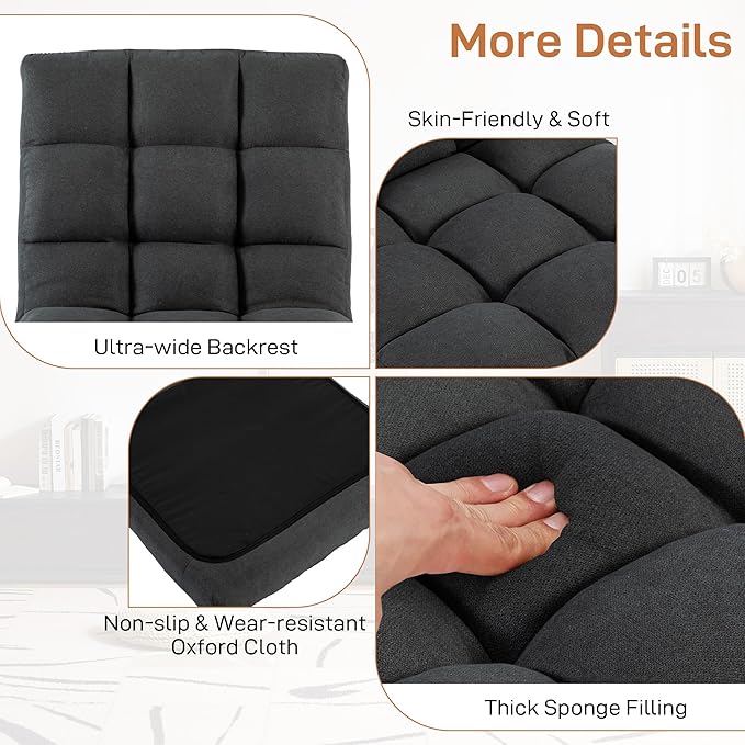 Floor Chair with Back Support Folding Chair with 6 Adjustable Position Padded Sleeper Bed Floor Gaming Chair Meditation Chair for Adults