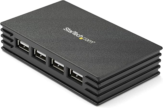 StarTech.com 4 Port Compact Black USB 2.0 Hub - Bus-powered or with Included Power Adapter - Portable Mac/PC laptop hub TAA (ST4202USB)