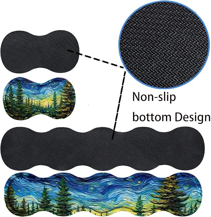 Keyboard Mouse Pad SetLarge Desk Pad+Keyboard Wrist Rest+Mouse Pad Wrist Support+CoasterEasy Typing Pain Relief Non-Slip Mousepad Wrist Support Home OfficeVan Gogh Starry Night Forest