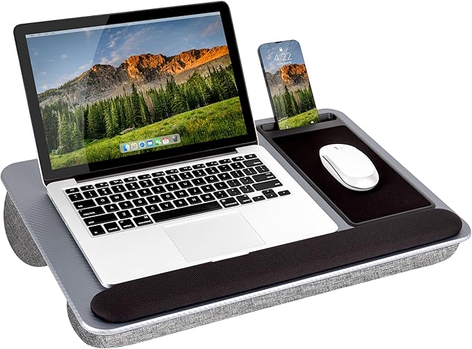 LAPGEAR Home Office Pro Lap Desk with Wrist Rest Mouse Pad and Phone Holder - Silver Carbon - Fits up to 15.6 Inch Laptops - Style No. 91615