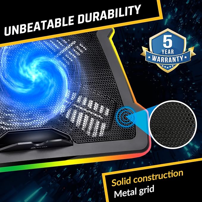 KLIM Ultimate - RGB Laptop Cooling Pad with LED Rim - New - Gaming Laptop Cooler - USB Powered Fan - Very Stable and Silent Laptop Stand - Compatible up to 17 - PC Mac PS5 PS4 Xbox One