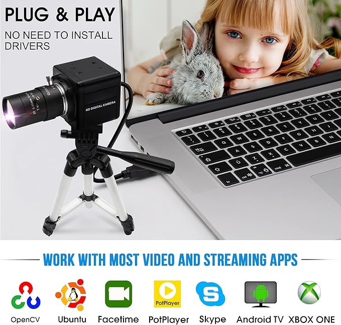 4K Ultra HD 5-50mm Zoom Manual Lens USB Web Camera 2160P IMX317 Sensor 10X Varifocus Close-up USB Webcam for Windows/Linux/Raspberry Pi