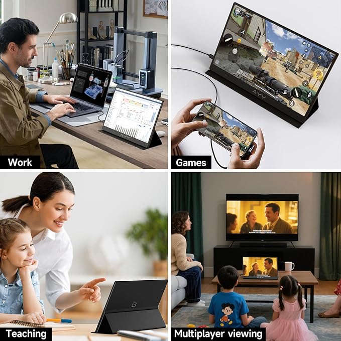 memzuoix 15.6 FHD 1080P Portable Monitor｜Second External｜100% sRGB｜USB-C+HDMI for PS5/Switch｜VESA Mount｜Built-in Speakers | Black