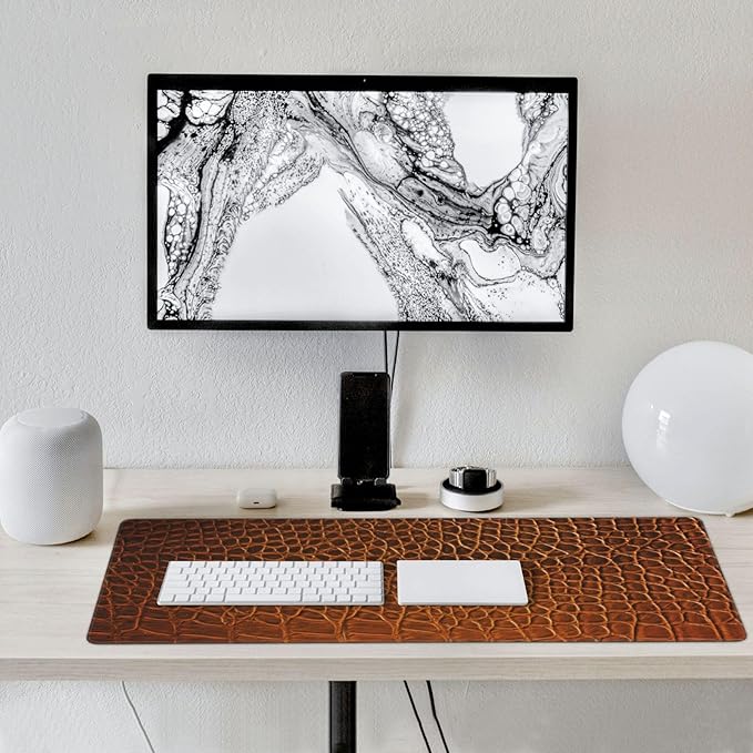 Elegant Brown Crocodile Leather Texture Green Large Mouse Pad Gaming Mat Desk Matt for Desktop Desk Pad Mat Anti-Slip XXL Big Mousepad with Stitched Edges for Computer