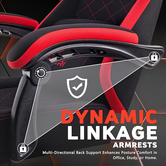 LEMBERI Gaming Chair Fabric Big and Tall Video Game Chairs for Adults with FootrestRacing Style Ergonomic Computer Gamer Chair with Headrest and Lumbar Support (Red)