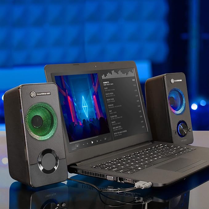 GOgroove UB3 Computer Speakers for Desktop and Laptop - Monitor Speakers with Loud Bass 2.5 Inch XL Drivers for 12W of Power Built-in Headphone and AUX Input Ports Computer Speakers for Desktop PC