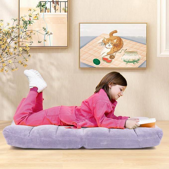 GOFLAME 14-Position Folding Floor Chair Padded Gaming Lazy Sofa Chair with Adjustable Backrest Couch Recliner Sleeper Bed Lounge Chair for Reading Gaming Meditating (Light Purple)