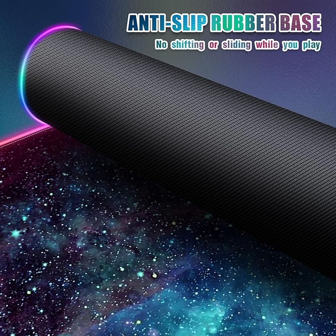 RGB Mouse Pad Led Desk Mat I 31.5 x 11.8 Inch Large Mouse Pad I XL Oversized Big Mouse mat 14 Led Light Modes I Anti-Slip Rubber Base Waterproof Keyboard Pad for PC Gaming I Stellar Nebula