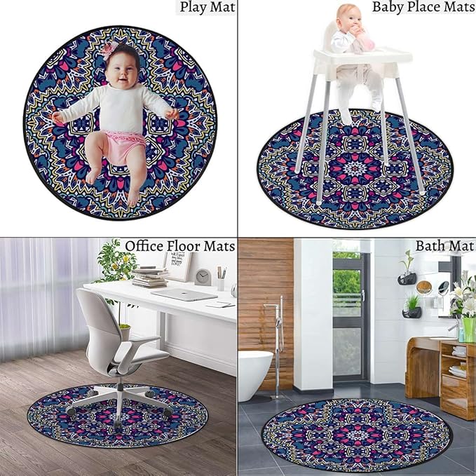Batik Rug for Kitchen Bathroom Bedroom Living Room -Round Floor Mat Modern Area Rugs Runner Paisley Motif Oriental Feminine Cultural EasternMulticolor Diameter 39.3 in