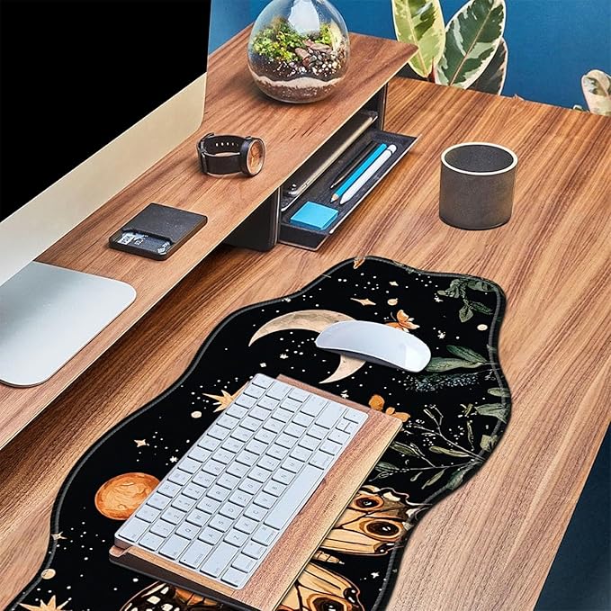 Stars Moons and Butterfly Desk Mat Mouse Pad 35.4X15.7 XL Extended Mousepad Huge Mouse Pads with Stitched Edges Desk Pad for Work Game Office Home