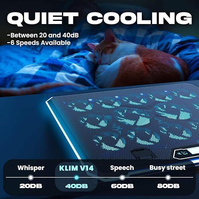 KLIM V14 Gaming Laptop Cooling Pad with 14 Fans + Gaming Laptop Cooler + Stable RGB Laptop Stand with Fan + Compatible up to 17 Inches + 2 USB Ports + Mobile Phone Holder + 5 Years Protection