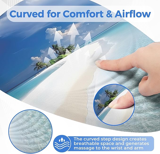 Ergonomic Mouse Pad with Wrist Support Memory Foam Wrist Rest for Pain Relief &amp Carpal Tunnel Non-Slip Base for Office Computer PC Laptop (12x8x1.2inch Maldive Beach)