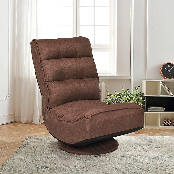 Giantex 360 Degree Swivel Gaming Chair 6 Position Adjustable Folding Floor Chair 300lb Spring Support Comfortable Padded Backrest Lazy Sofa Chair Game Rocker for Teens Adults (Coffee)