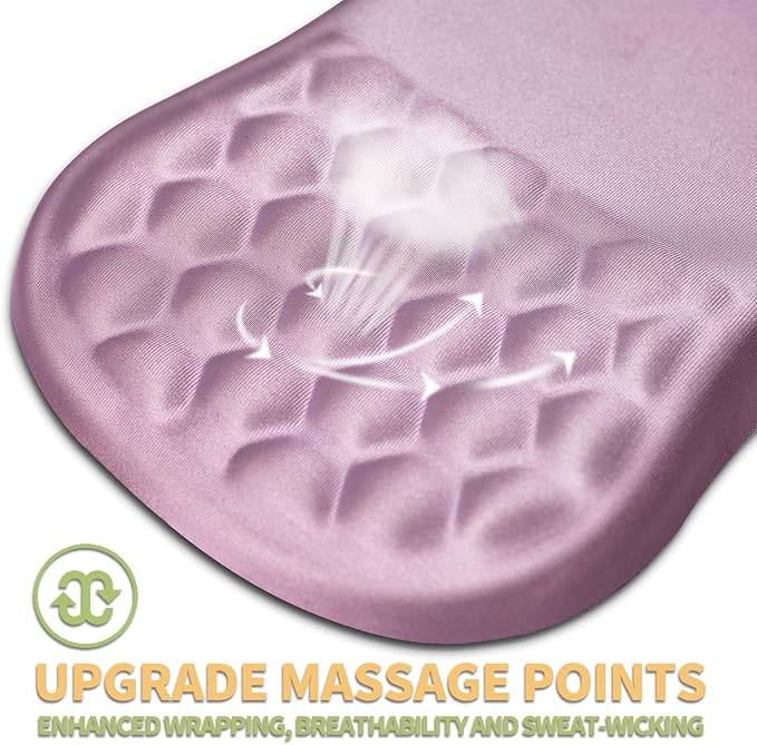 Ergonomic Wrist Rest Mouse Pad Massage Design for Carpal Tunnel Pain Relief Non-Slip Memory Foam Pink
